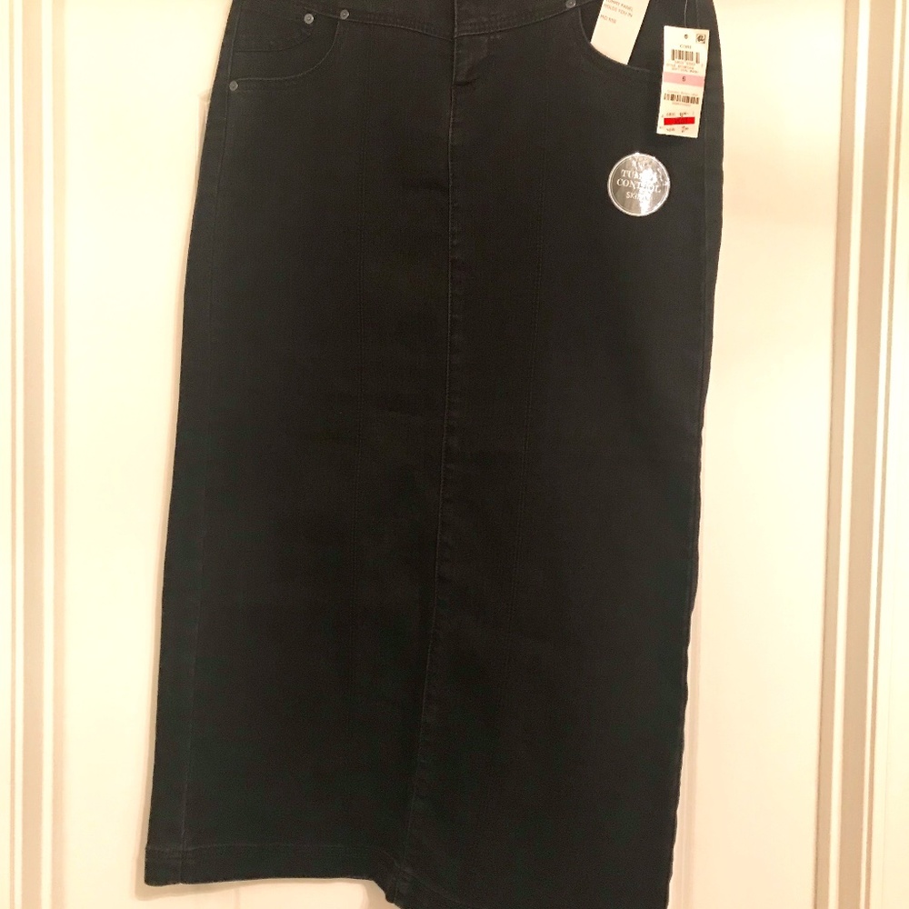 New black jean midi skirt.